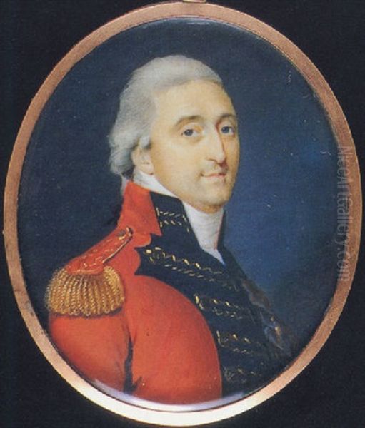 A Field Officer Of Infantry, In Scarlet Coat With Very Pale Buff Facings And Silver Lace, Frilled White Shirt And Black Stock Oil Painting by Samuel Shelley