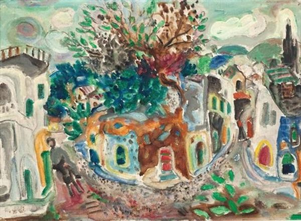 Safed Oil Painting by Menachem Shemi