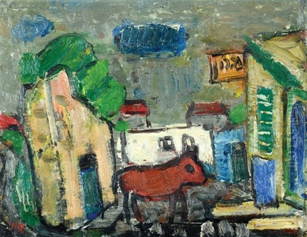 A Road With A Hotel In Safed Oil Painting by Menachem Shemi