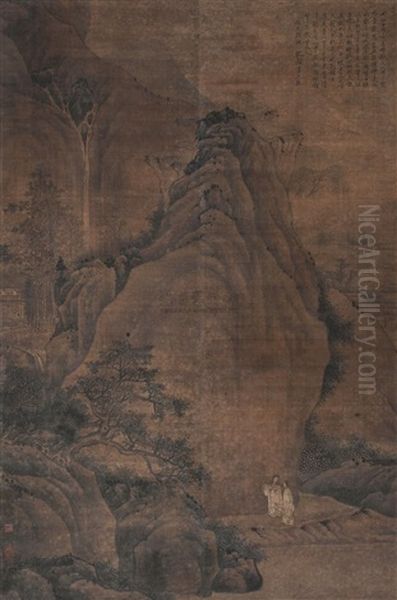 Hermits Wandering In Mountain Oil Painting by  Shen Hao