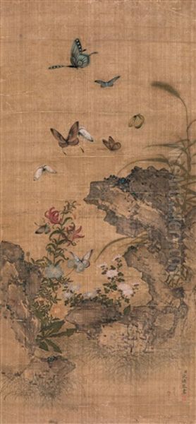 Flowers And Birds Oil Painting by  Shen Huan