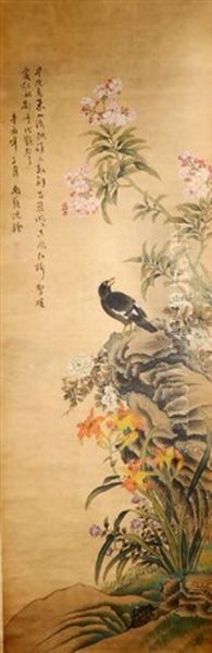 A Chinese Ink And Color Scroll On Silk H245 Oil Painting by  Shen Quan