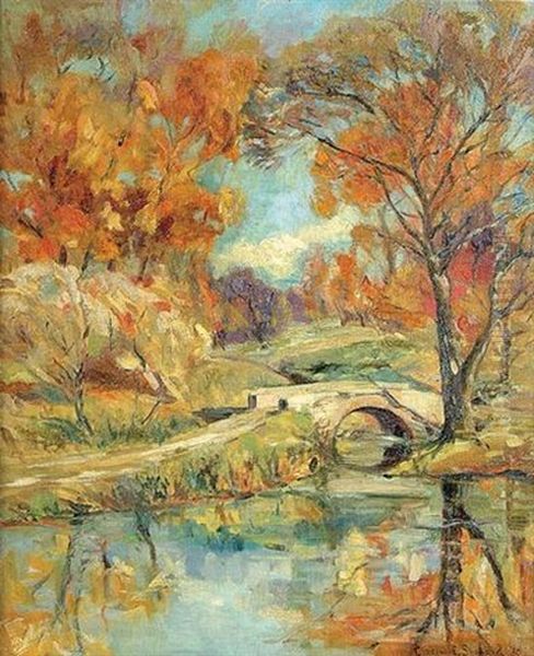 Autumn Landscape With Bridge Oil Painting by Clarence E. Shepard