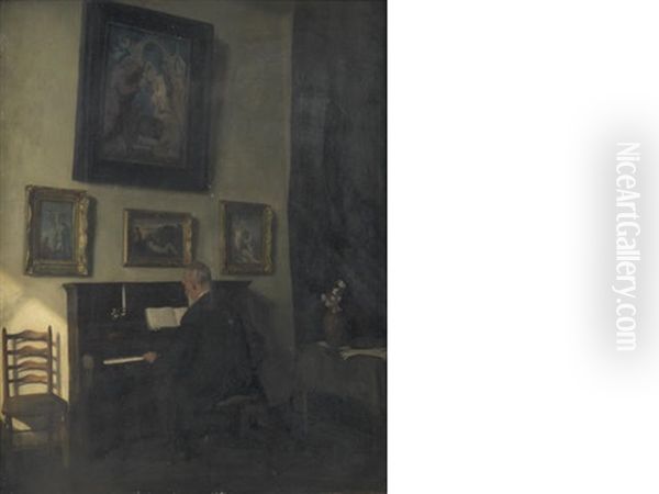 The Bach Player Oil Painting by F.H.S. Shepherd