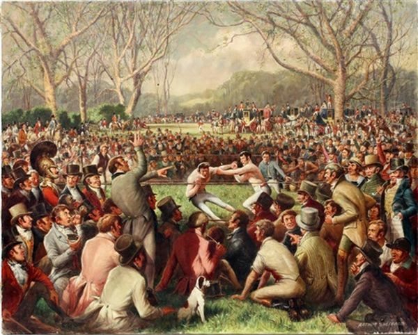 Sayers Vs. Heenan Fought At Farnborough, England Oil Painting by Arthur Sheppard