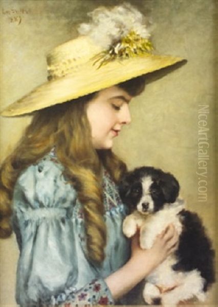 My Puppy Oil Painting by Charlotte Lillian Sheppard