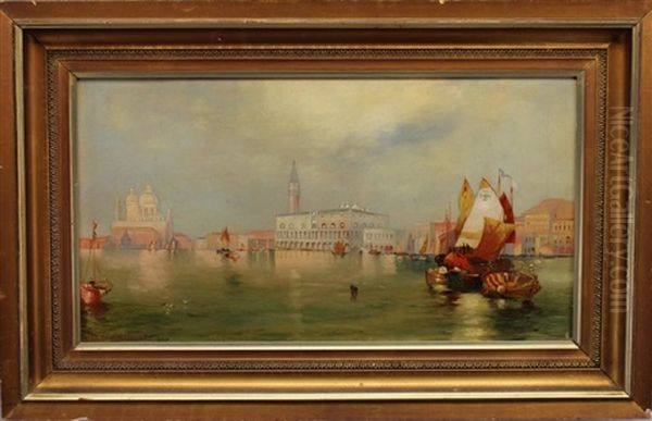 Grand Canal Venice Italy Scene With Boats Oil Painting by J. Warren Sheppard