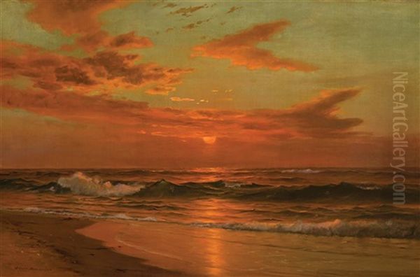 Luminous Coastal Sunset Oil Painting by J. Warren Sheppard