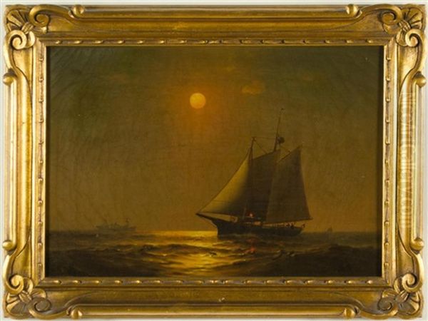 Sailing Ship By Moonlight Oil Painting by Warren W. Sheppard