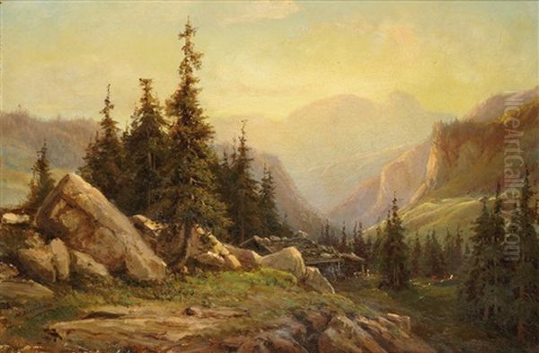 Coucher De Soleil Sur Les Alpes Oil Painting by Henrique Sheridan