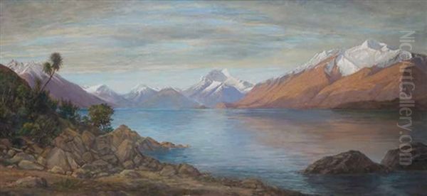 Land Of The Moa, Lake Wakatipu Oil Painting by George Sheriff