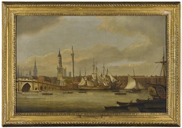 Shipping On The Thames Below Old London Bridge Oil Painting by William P. Sherlock