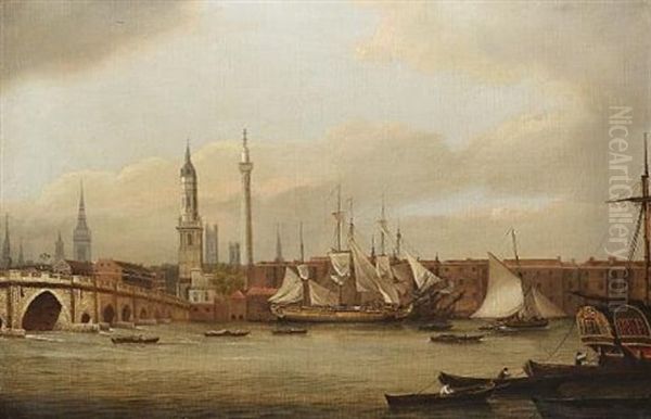 Shipping Lying In The Thames Below Old London Bridge Oil Painting by William P. Sherlock