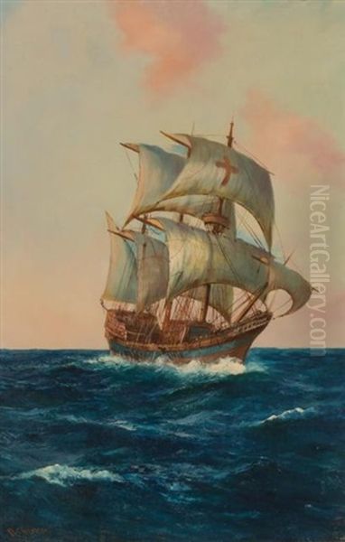 The Golden Hind, Drake's Ship Oil Painting by Daniel Sherrin