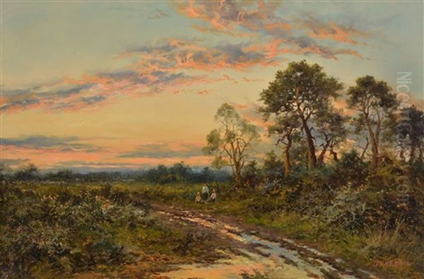 Figures On A Path At Sunset Oil Painting by Daniel Sherrin