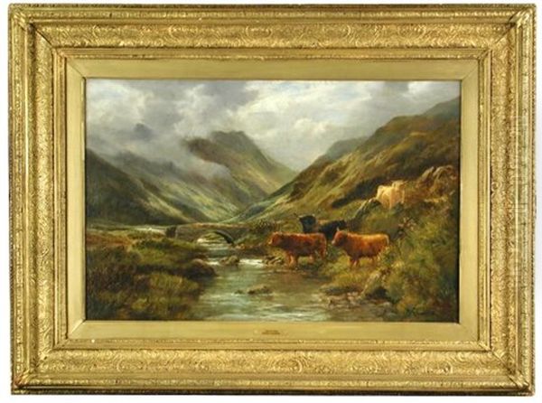 Highland Cattle In A Landscape Oil Painting by Daniel Sherrin