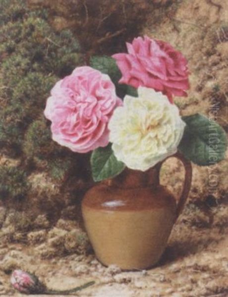 A Jug Of Roses Oil Painting by John Sherrin