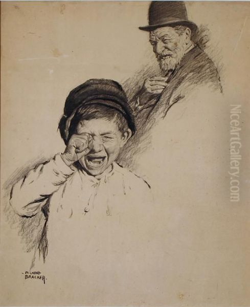 Old Man And Young Boy Oil Painting by M. Leone Bracker