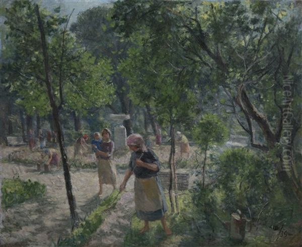 Spring Cleaning In The Park Oil Painting by Aleksandr Vasilievich Shevchenko