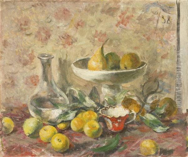 Still Life With Pears And Tangerines Oil Painting by Aleksandr Vasilievich Shevchenko