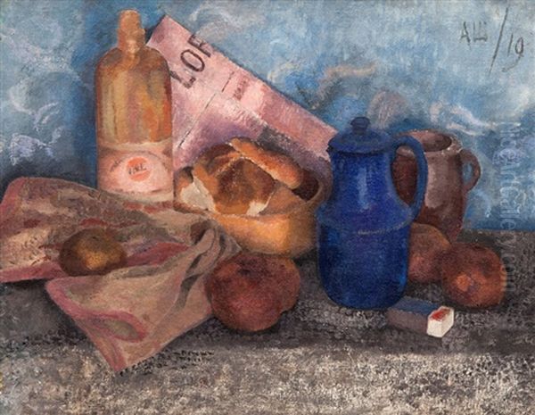 Still Life With A Blue Pitcher Oil Painting by Aleksandr Vasilievich Shevchenko