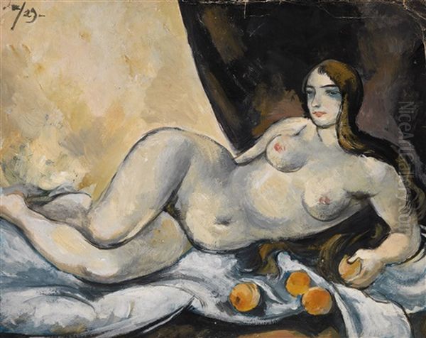 Reclining Nude With Apples Oil Painting by Aleksandr Vasilievich Shevchenko