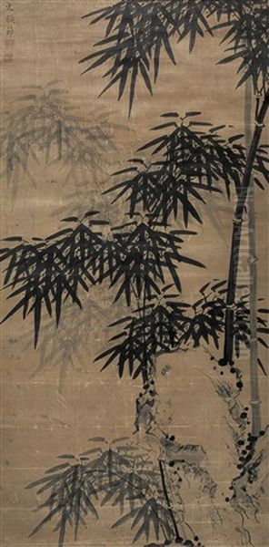 Bamboo And Stone Oil Painting by  Shi Yanjie