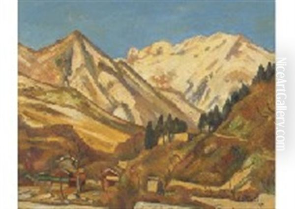 First Snow In Mt. Tanikawa Oil Painting by Okubo Shibutsu