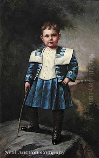 Portrait Of A Young Boy In Blue Oil Painting by Emma Barber Shields