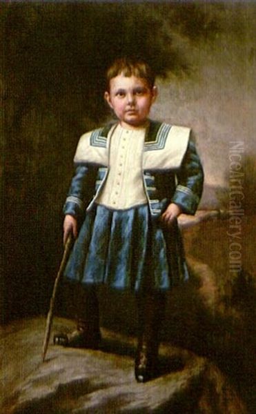 Portrait Of Boy In Blue Oil Painting by Emma Barber Shields