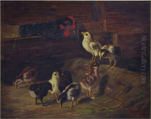 Hen And Chicks Oil Painting by Sydney Lawrence Brackett