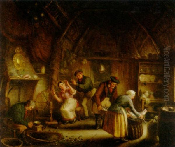 A Cottage Interior Oil Painting by William Shiels