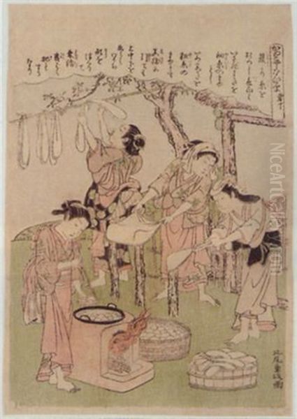 Silkworm Cultivation Oil Painting by Kitabatake Shigemasa