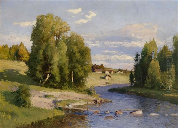 Summer Landscape With A River Oil Painting by Andrei Nikolaevich Shilder