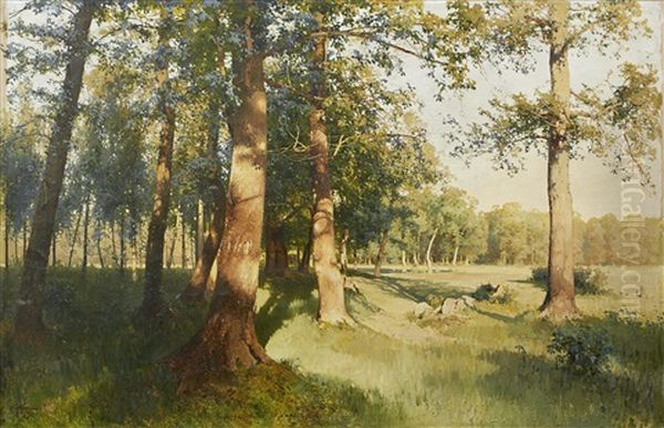 A Sunlit Meadow Oil Painting by Andrei Nikolaevich Shilder