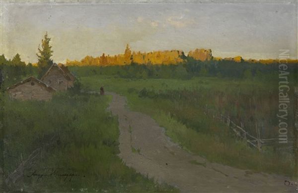 Landscape With A Road Oil Painting by Andrei Nikolaevich Shilder