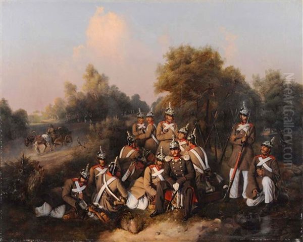 Army At Rest Oil Painting by Nicolai Schilder