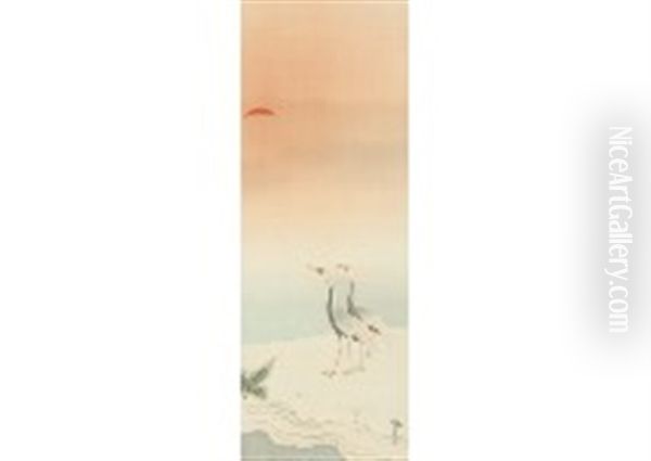 Two Cranes In Sunrise by  Shimomura Kanzan (Seizaburo)