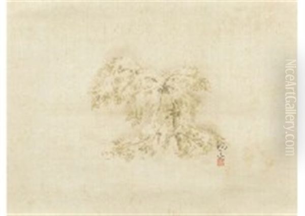 Snow Young Pine Tree Oil Painting by  Shimomura Kanzan (Seizaburo)