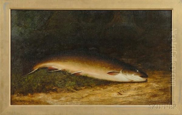 Brown Trout With Fly. Oil Painting by Walter M. Brackett