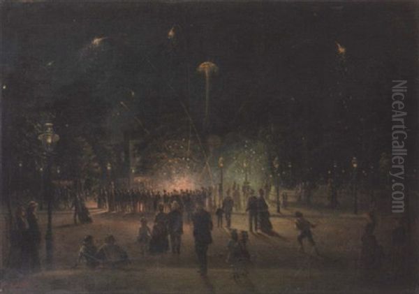 Firework Celebrations Oil Painting by Antonion Zeno Shindler