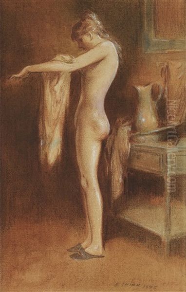 Bathing Nude With Towel Oil Painting by Everett Shinn