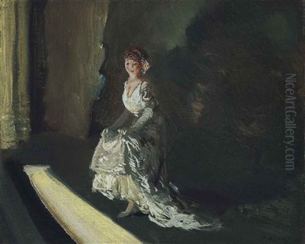 Girl In White On Stage Oil Painting by Everett Shinn