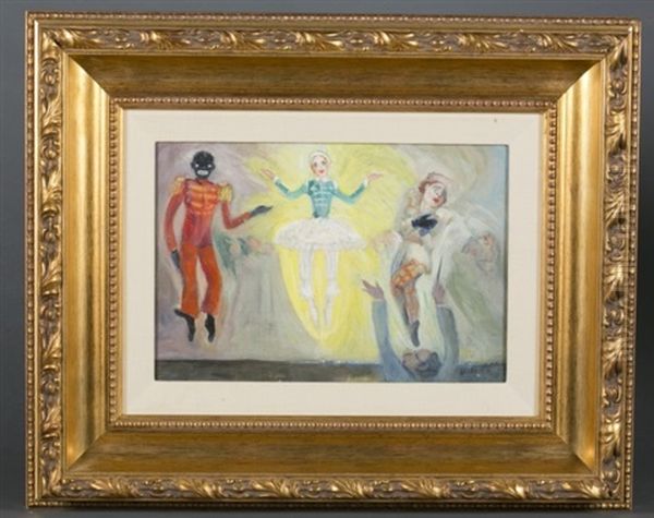 Group Of Three Clowns And A Conductor Oil Painting by Everett Shinn