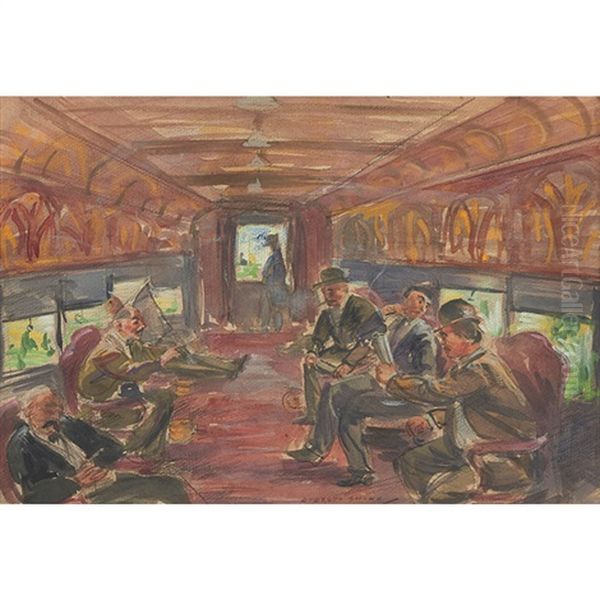 Club Car Oil Painting by Everett Shinn