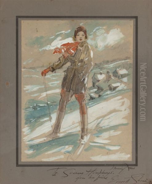 Susanne Humphreys On Skis Oil Painting by Everett Shinn