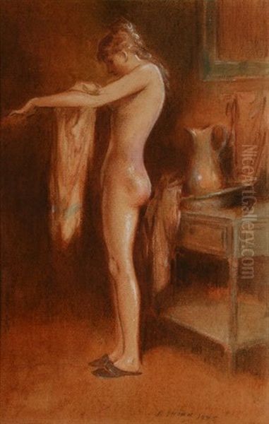 Bathing Nude With Towel Oil Painting by Everett Shinn