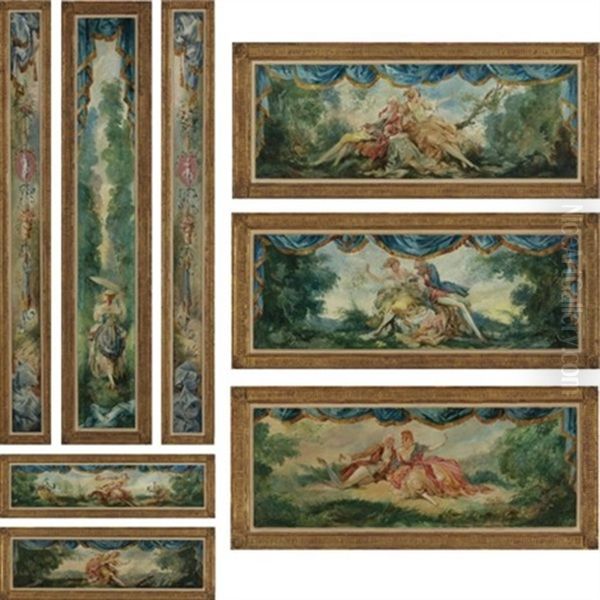 Untitled (suite Of 8 Decorative Panels For A Salon, Various Sizes, 2 Signed) Oil Painting by Everett Shinn