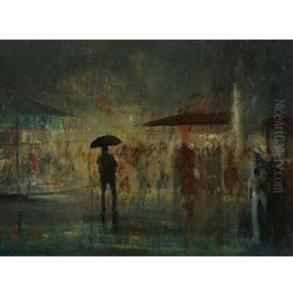 Fair Man In Rain Oil Painting by Everett Shinn