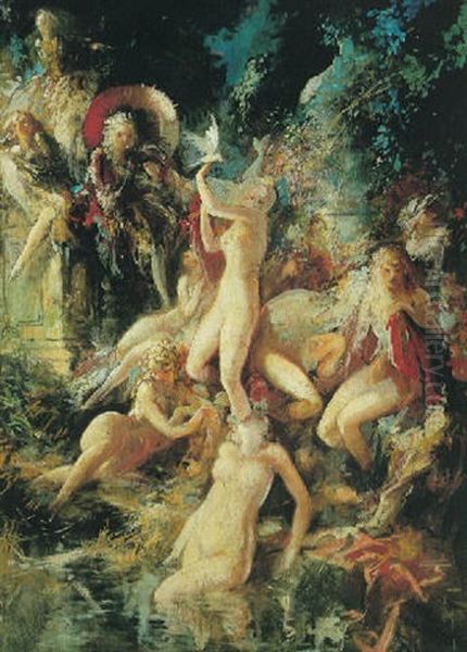 Bathing Wood Nymphs Oil Painting by Everett Shinn